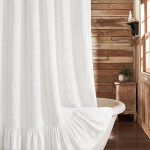 Farmhouse Shower Curtain with Ruffle Hem Linen White Shower Curtains for Bathroom Country Vintage Rustic Natural Fabric, 72" W x 84" L