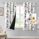 H.VERSAILTEX 100% Blackout Curtains 63 inch Length 2 Panels Set Cattleya Floral Printed Drapes Leah Floral Thermal Curtains for Bedroom with Black Liner Sound Proof Curtains, Grey and Yellow
