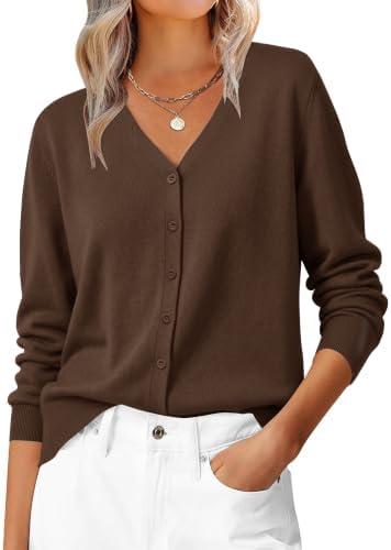 ZESICA Women's Fall Long Sleeve Wool Blend Lightweight Cardigan Sweaters | Button, V Neck, Casual Open Front Soft Sweaters, Solid Color Daily Knitwear, Work Business, 2026 Fashion Trendy Clothes Large