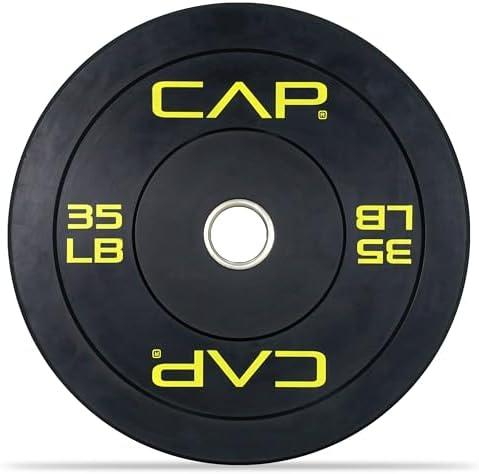 CAP Barbell 35 Lb Rubber Olympic Bumper Plate | With Yellow Logo, Black (Pair of 2)