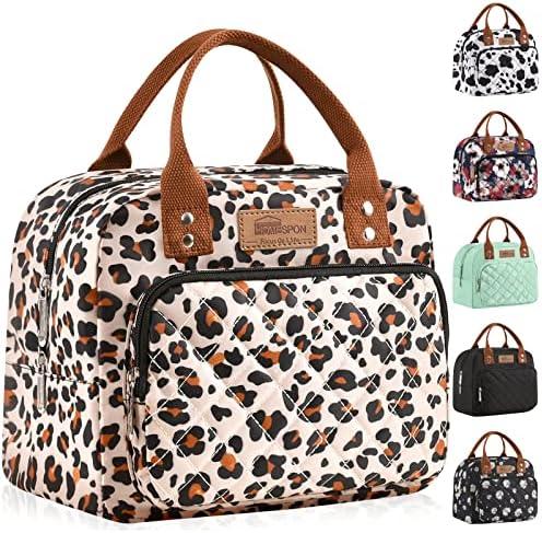 HOMESPON Lunch Bag for Woman Man Adults with Front Pocket Insulated Lunch Tote Lunch Box Container for Work Picnic or Travel(Leopard)