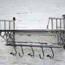 Vintage Style Luggage Train Wall Mounted Rack with Shelf & Hooks