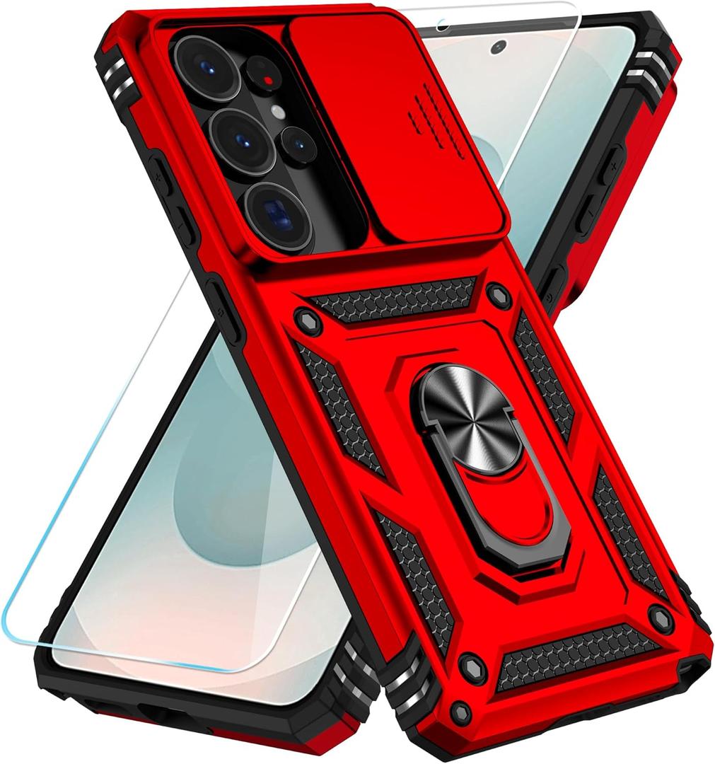 SunStory Phone Case for Samsung Galaxy S26 Ultra Case with HD Screen Protector & Kickstand & Slide Camera Cover,Phone Case for Galaxy S26 Ultra, Red