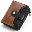 GAEKEAO Small Wallet for Women Leather RFID Blocking Bifold Zipper Pocket Credit Card Holder Card Case Wallets with ID Window, Black&Brown