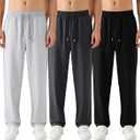 3 Pack Joggers for Men Quick Dry Loose Sport Running Trousers Wide Leg Elastic Waist Drawstring Pants (Black, XL)