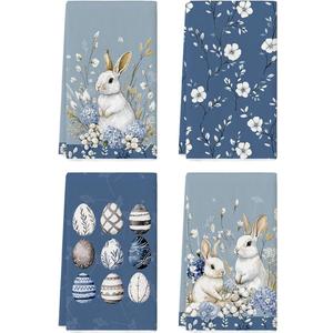 Artoid Mode Bunny Hydrangea Eggs Easter Kitchen Towels Dish Towels, 18x26 Inch Spring Farmhouse Wild Flowers Decoration Hand Towels Set of 4