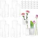 UDU Set of 16 Cylinder Glass Vases and 24 Pcs Floating Candles for Centerpiece, 4,6,8,10 Inch Tall Clear Hurricane Candle Holder Glass Vases for Centerpiece Table Wedding Home Decor