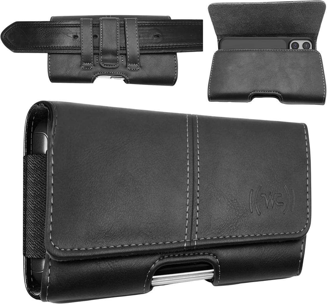 Wireless City X-Large Phone Holster for Men & Women, Horizontal Belt Clip & Loop Cell Phone Pouch, Magnetic Closure Phone Belt Holder Fits iPhone 17/16/15/14/13/12 Pro Max & Large Smartphones (Black)