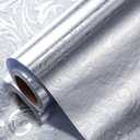 LeZakaa 3D Embossed Floral Foil Gift Wrapping Paper, Vintage Flower Metallic Foil for Birthday Christmas Party Holiday Gift Wrap, for DIY Crafts Scrapbook, Mini Roll 17 inch x 32.8 Ft(Silver)