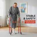 Loyoda Folding Walkers for Seniors Lightweight Walker with 5'' Front Wheel Height and Width Adjustable Aluminum Standard Walker for Elderly Handicap (Red)
