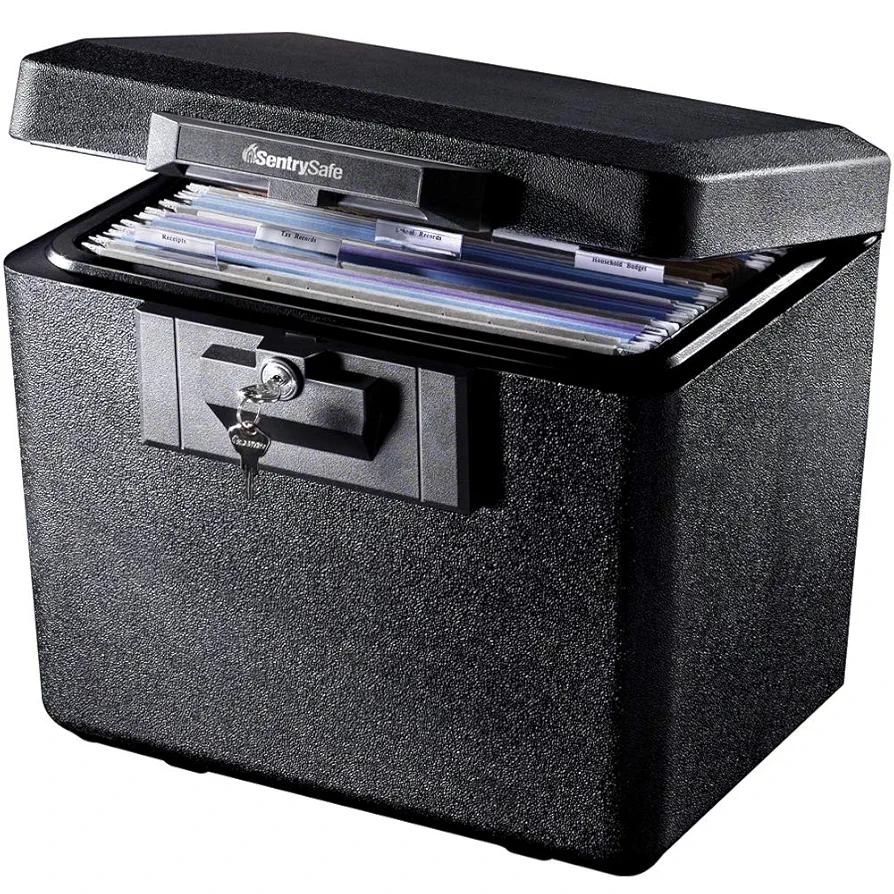 SentrySafe Black Fireproof Document Box with Key Lock, Safe Secures Files and Documents for Home or Office, 0.61 Cubic Feet, 13.6 x 15.3 x 12.1 inches, 1170