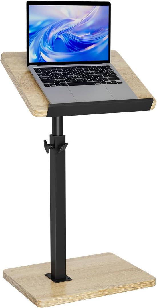 IBUYKE C Shaped Side Table, Angle Adjustable, 360° Swivel Height Adjustable End Table for Small Spaces, for Phone Computer & Tablet, Modern Small Coffee Snack Table for Sofa/ Bed, Natural UTVT004R