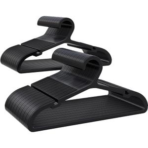 Plastic Kids Hangers, Pack of 100, Ultra Slim Closet Hangers, Non-Slip, Space-Saving, Sturdy, 14" W x 7" H (for Children Aged 7-12 Years), Black, UAPY07100B