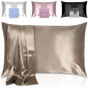 GOLDEN HOUR 100% Mulberry Silk Pillowcase for Hair and Skin  Queen Size Highest Grade 22 Momme Real Silk Pillowcase with Zipper Closure, Gift-Box Ready  Beige Gold