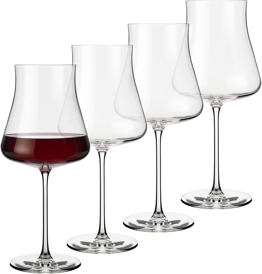 Libbey Signature Stratford Wine Glasses Set of 4, 24 oz Unique Red Wine Glasses, Stemmed Large Wine Glass Set