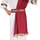 Kucos Mens Toga Costume Greek God Cosplay Robe Roman Emperor Toga Costume with Headband Belt Halloween Outfits (Medium, Red and White)