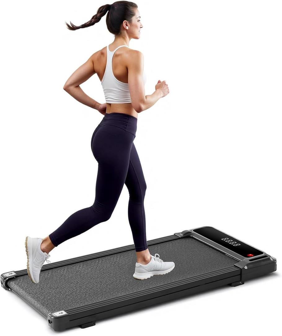 Walking Pad Under Desk Treadmill, Portable Compact Electric Walking Treadmill with Remote Control for Home Office, Quiet Fitness Machine (No Handle, Inky Black)