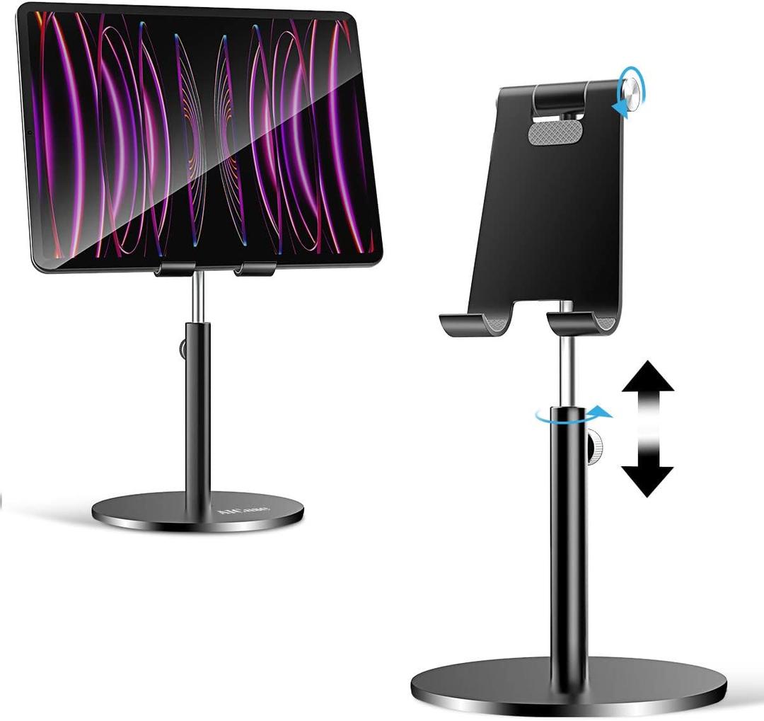 Adjustable Tablet/Phone Stand, AICase Telescopic Adjustable iPad Stand Holder,Universal Multi Angle Aluminum Stand Compatible with iPhone Smart Cell Phone/Tablet/iPad(4-13 inch), Black