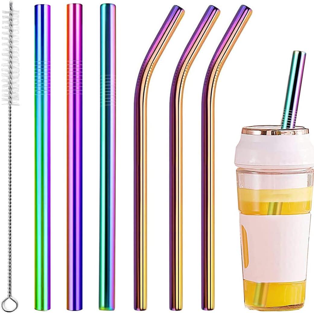 Vinaco Reusable Smoothie Straw, 0.4'' Extra Wide Stainless Steel Straw 10.5'' & 8.5'' Long colorful Straws, 6 Pack Metal Straw with 1 Reusable Straw Brush Cleaner for Milkshake, Smoothie, Bubble tea (Rainbow) Vinaco Reusable Smoothie Straw, 0.4'' Extra Wide Stainless Steel Straw 10.5'' & 8.5'' Long colorful Straws, 6 Pack Metal Straw with 1 Reusable Straw Brush Cleaner for Milkshake, Smoothie, Bubble tea (Rainbow)