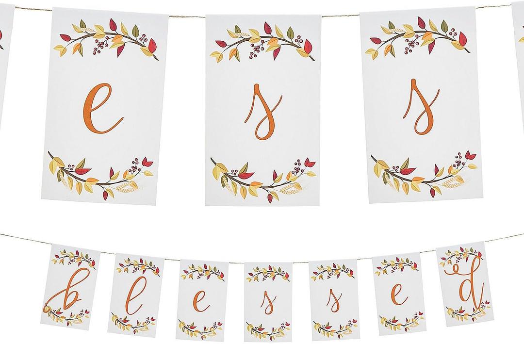 Eye-catching White "Blessed" Thanksgiving Cardstock Garland - 7 ft. x 7"(1 Pc.) - Perfect for Fall Decorations, Harvest Parties, & Thanksgiving Celebrations