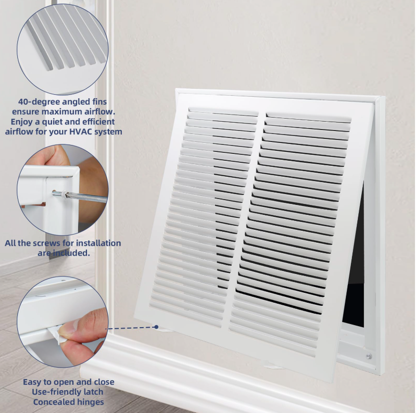 30x24 Return Air Grille,Air Return Vent Cover for 30"Wx24"H Duct Opening | Steel Return Air Filter Grille HVAC Vent Cover for Wall Ceiling,Removable Door Hold 1"Thick Filter 
