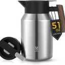 Thermal Coffee Carafe 51 Oz Insulated Stainless Steel Carafes for Keeping Hot and Cold Coffee, Tea, Water, Double Walled Vacuum Beverage Drink Dispenser for Parties Home (Silver)