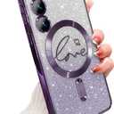 for Samsung Galaxy S23 Case Magnetic,for Women Girl Soft Cute Luxury Love Heart Plating Bling Gradient Glitter Phone Case Compatible with MagSafe Clear Shockproof Back Cover 6.1-Purple