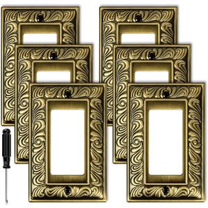Antique Brass Decorative Decorator Light Switch Covers Wall Plate Rocker Switch Plates Outlet Covers Metal Material Wall Plates for Kitchen Bathroom (1 Gang Single Decorator-6 Pack)