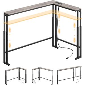 YATINEY 70.9" Narrow Console Table with Adjustable Height (27.6"-35.4"), L Shaped Sofa Table Narrow Long, Skinny Behind Couch Table with USB-C Ports, 5.9" Wide Sofa Side Table, Greige CT28UBG