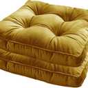 2 Pack Velvet Seat Cushions for Dining Chair Square Home Office Chair Pads Soft Floor Pillows Tatami Yoga Meditation Pads, Gold, 15.7x15.7x2.4