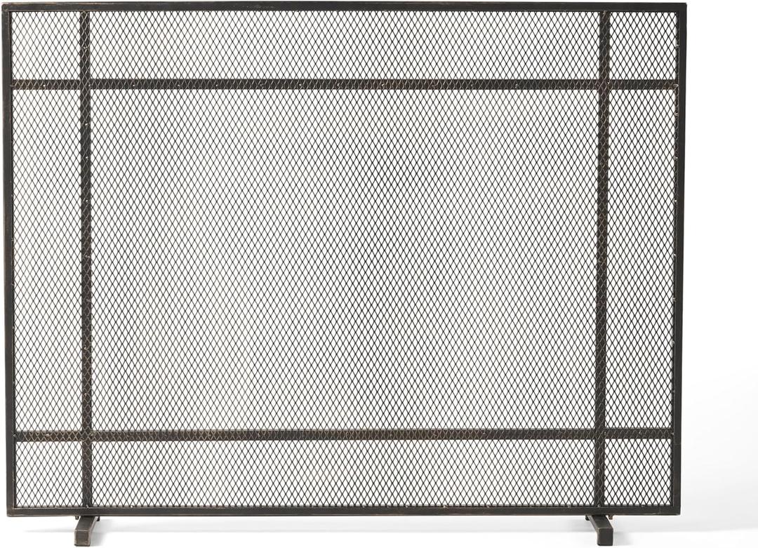 Christopher Knight Home Markus Modern Single Panel Iron Firescreen, Black Brushed Gold Finish