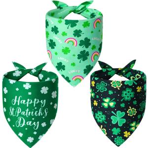 St. Patrick's Day Dog Bandanas XLarge 3PCS, 6 Pattern Green Scarf for Boy and Girl, Triangle Reversible Bibs Breed for Puppy Pets