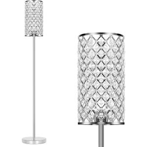 Crystal Floor Lamp, Modern Standing Lamp with Elegant Shade, LED Floor Lamp with On/Off Foot Switch Silver Finish Tall Pole Lamp Accent Lights for Living Room, Girl Bedroom, Dresser, Office (E26 Base)