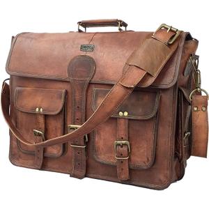 cuero Leather Messenger Bag for Men, 18 Inch Laptop Crossbody, Vintage Handmade Leather Shoulder Satchel Bag for Men, Full Grain Business Briefcase for Office/Work/Travel - Dark Brown