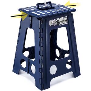 Delxo Folding Step Stool 17.5 Inch, Heavy Duty Step Stools for Adults, Non Slip Folding Stool with Handle, Premium Portable Foldable Step Stool for Kitchen Bathroom Bedroom Up to 400LBS,(Royal Blue,1PC)