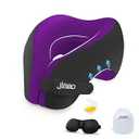 Upgraded Neck Pillow Airplane, Memory Foam Travel Neck Pillows for Long Flight, 3D Eye Masks, Ear Plugs and Portable Drawstring Bag, Napping Pillow for Home, Road Trips, Sleep Rest and Travel Use