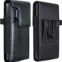 Holster Pouch for Samsung Galaxy Z Fold 7/6/5/4/3 with S Pen Holder & Belt Clip & Card Holder, Luxury Carbon Fiber Leather Holster Case with Belt Loop&Metal Clip&Magnetic Closuer (Vertical)