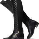 JustFab Womens Knee High Boots Faux Leather Brown Riding Boots Knee High Boots for Women Womens Low Heel Casual Boots for Women (9.5, Black-round Toe)