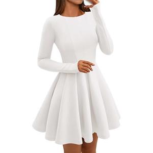 BTFBM Fall Dresses for Women 2025 Long Sleeve High Waist Pleated Flowy A Line Party Wedding Guest Dress Business Casual XL
