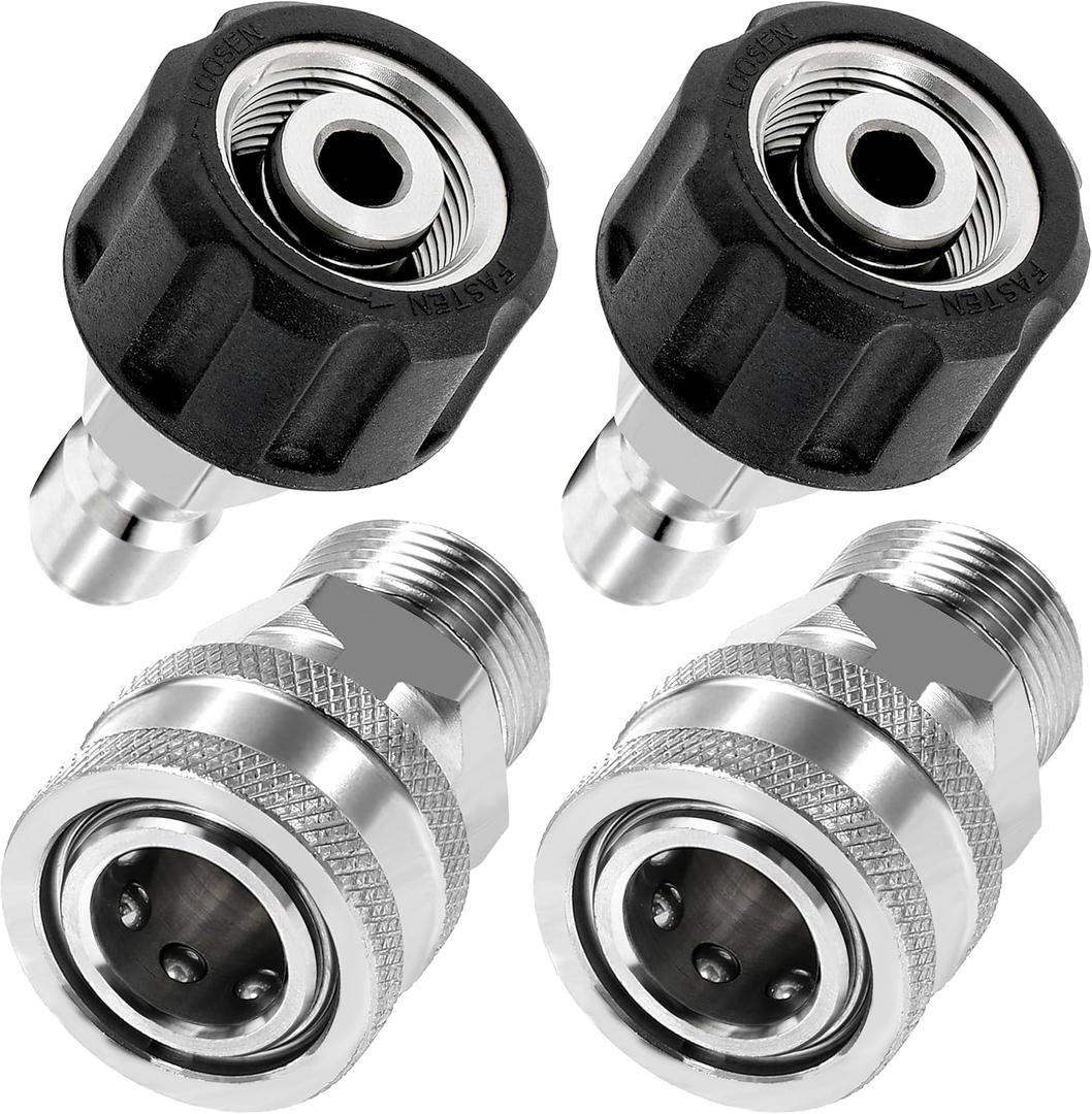 Tool Daily Pressure Washer Adapter Set, Quick Connect Kit, M22 14mm to M22 Metric Fitting, Stainless Steel, 5000 PSI, 4 Pcs