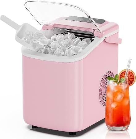 NEWBULIG Ice Maker, Countertop Ice Machine with Handle, 9 Bullet Cubes in 6~8 Mins, 26lbs Daily, Self-Cleaning with Basket and Scoop for Home/ Kitchen/ Camping/ RV