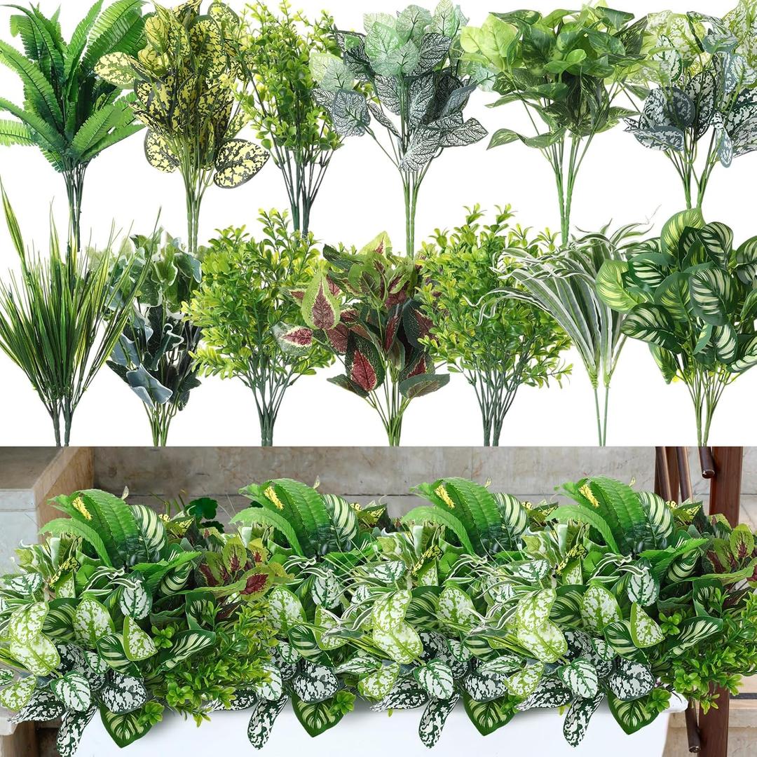 Cindeer 24 Pcs Artificial Flowers Planters for Outdoors, UV Resistant Faux Fake Greenery Plastic Plants Outdoor Indoor for Spring Summer Decors Wedding