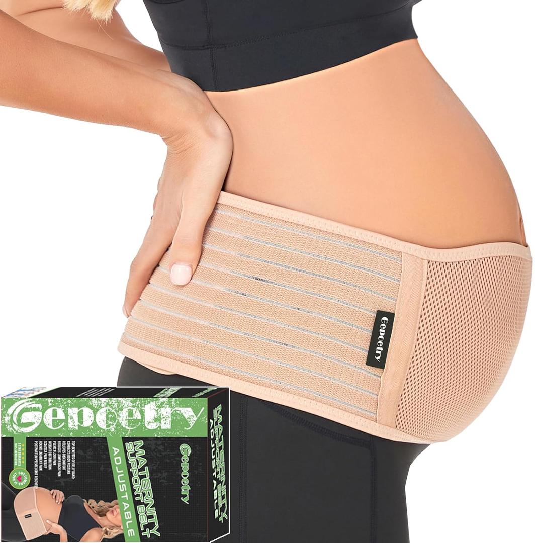 Maternity Belly Band for Pregnant Women | Pregnancy Belly Support Band for Abdomen, Pelvic, Waist, & Back Pain | Adjustable Maternity Belt | For All Stages of Pregnancy & Postpartum (Beige), One Size