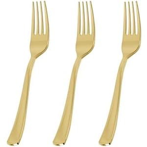 N9R 200 Pcs Gold Plastic Forks, Solid, Durable and Heavy Duty Plastic Forks, Perfect Utensils for Parties, Weddings and other Formal Events