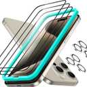 ESR 3+2 Pack for iPhone 15 Pro Screen Protector, [9H Hardness] [Military Grade Shatterproof] Full Coverage Ultratough Tempered Glass Film with Easy Installation Frame, 2 Set of Camera Lens Protector