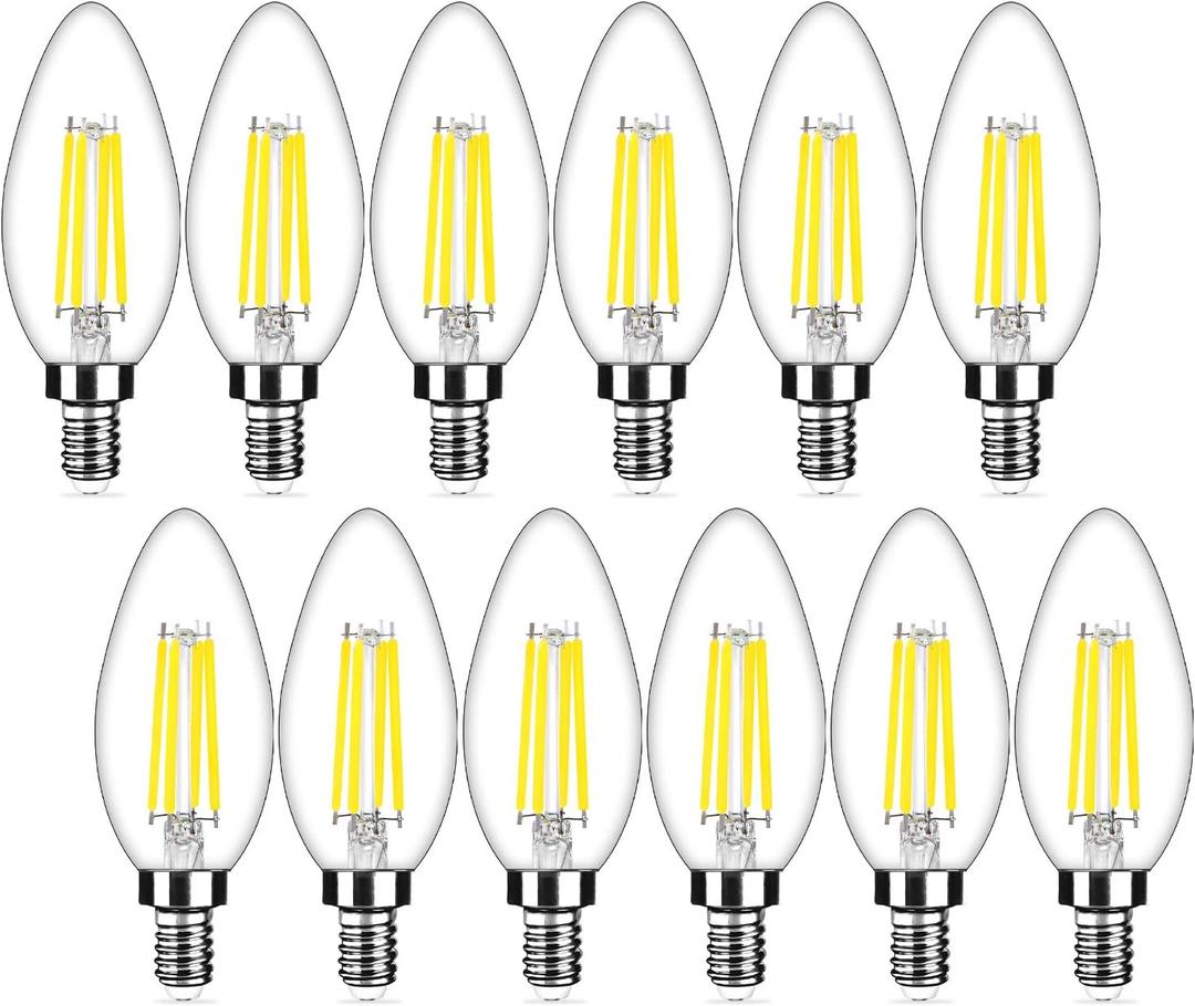 12-Pack Dimmable E12 LED Candelabra Bulbs 40Watt Equivalent, 5000K Daylight White, 450Lumens, 4W B11 Vintage Chandelier Light Bulbs, LED Filament Clear Glass Candle Lamp for Ceiling Fan Home Decor (12 Count (Pack of 1))