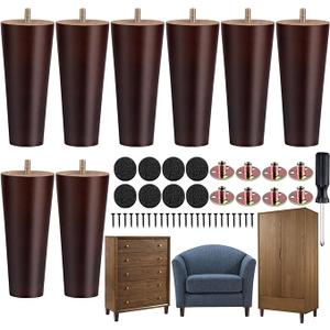 Sofa Legs Square Bed Feet 5 inch Wood Replacement Leg for Furniture Set of 8, Brown