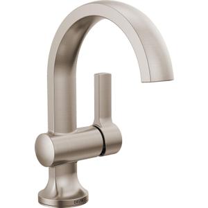 Delta Albion Brushed Nickel Bathroom Faucet 1 Hole, Single Hole Bathroom Sink Faucet for Vanity, Metal Push-Pop Drain Assembly, SpotShield Brushed Nickel 15855LF-SP