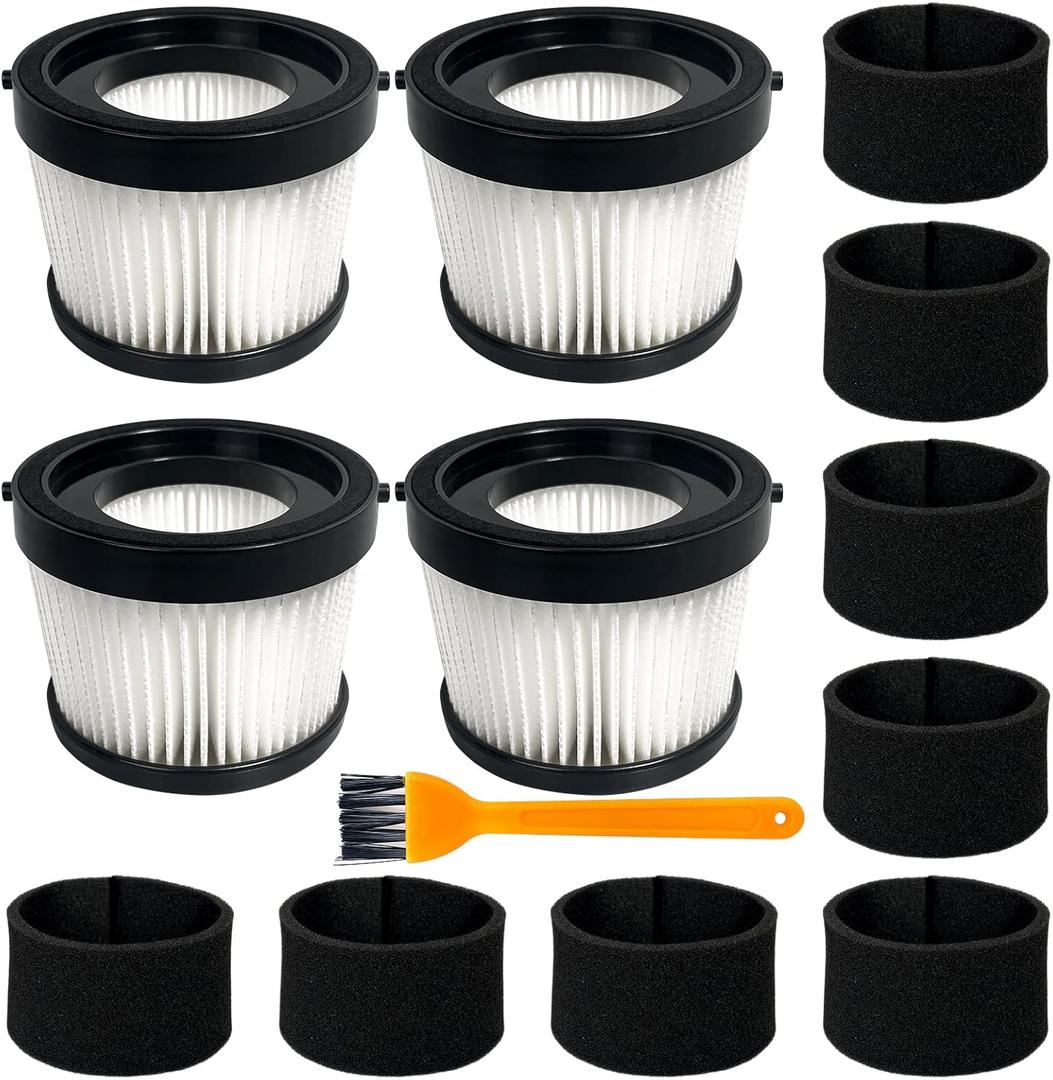 4 Pack DCV5011H HEPA Filter Compatible with DEWALT DCV501HB Cordless Handheld Vacuum, with 8 Foam Sleeve Filters & 1 Brush