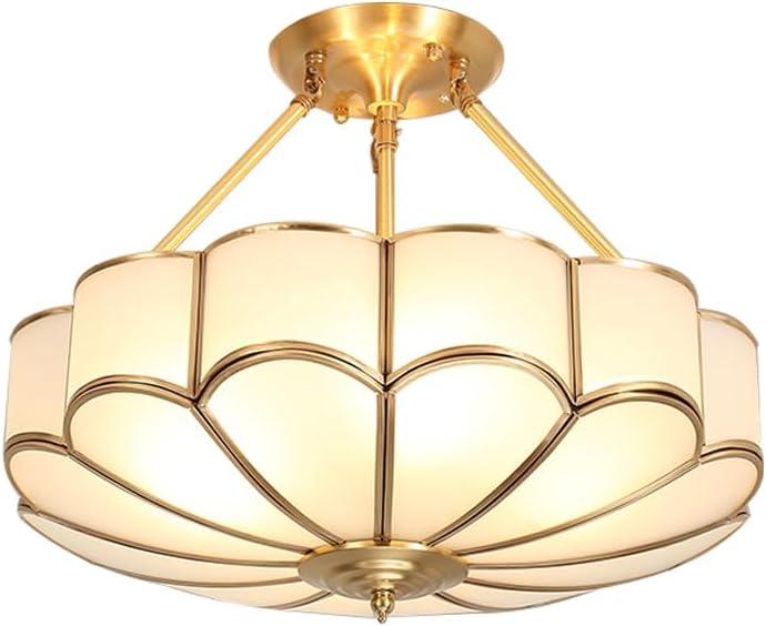Brass Semi-Flush Mount Ceiling Light, Elegant Glass Ceiling Light Fixture for Living Room Hall Bedroom, 23.6"